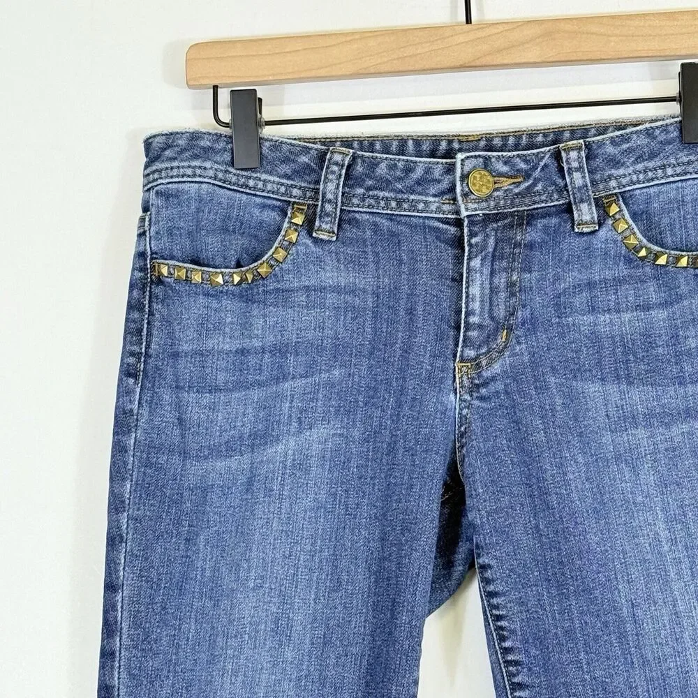 Tory Burch Super Skinny Jeans Womens‎ 28 Blue Studded Denim Rocker Chic Glam